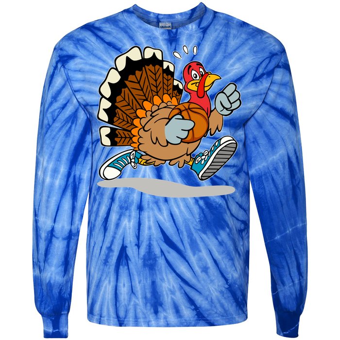 Turkey Playing Basketball Thanksgiving Boys Turkey Gift Tie-Dye Long Sleeve Shirt