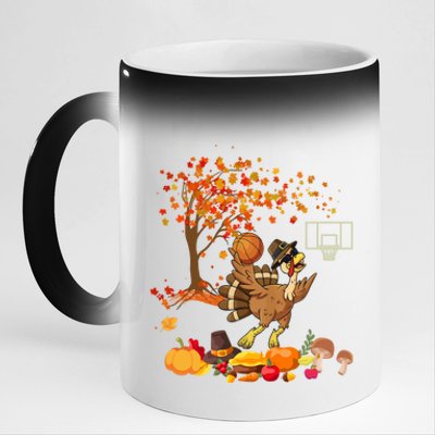 Turkey Playing Basketball Thanksgiving Fall Tree Player Cute Gift 11oz Black Color Changing Mug