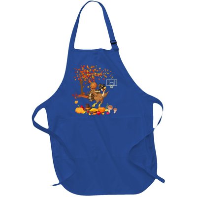 Turkey Playing Basketball Thanksgiving Fall Tree Player Cute Gift Full-Length Apron With Pockets