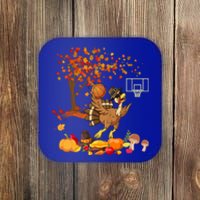 Turkey Playing Basketball Thanksgiving Fall Tree Player Cute Gift Coaster