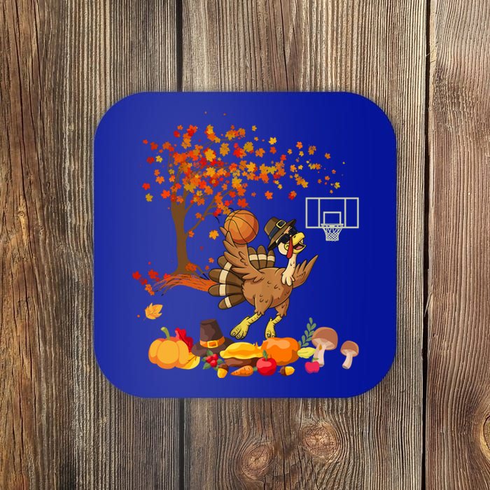 Turkey Playing Basketball Thanksgiving Fall Tree Player Cute Gift Coaster