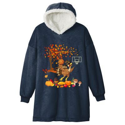 Turkey Playing Basketball Thanksgiving Fall Tree Player Cute Gift Hooded Wearable Blanket