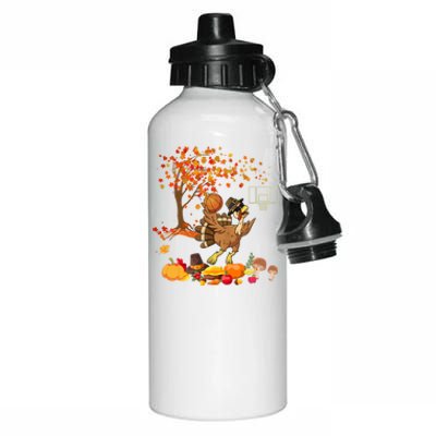 Turkey Playing Basketball Thanksgiving Fall Tree Player Cute Gift Aluminum Water Bottle