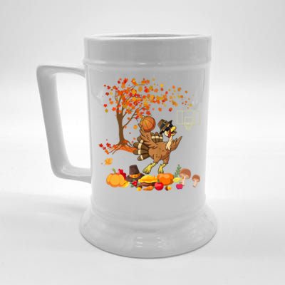 Turkey Playing Basketball Thanksgiving Fall Tree Player Cute Gift Beer Stein