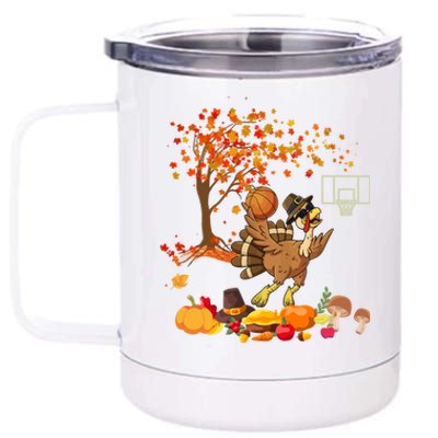 Turkey Playing Basketball Thanksgiving Fall Tree Player Cute Gift 12 oz Stainless Steel Tumbler Cup