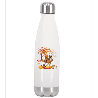 Turkey Playing Basketball Thanksgiving Fall Tree Player Cute Gift Stainless Steel Insulated Water Bottle