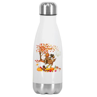 Turkey Playing Basketball Thanksgiving Fall Tree Player Cute Gift Stainless Steel Insulated Water Bottle