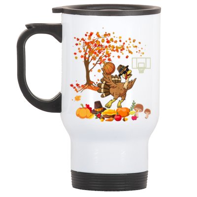 Turkey Playing Basketball Thanksgiving Fall Tree Player Cute Gift Stainless Steel Travel Mug