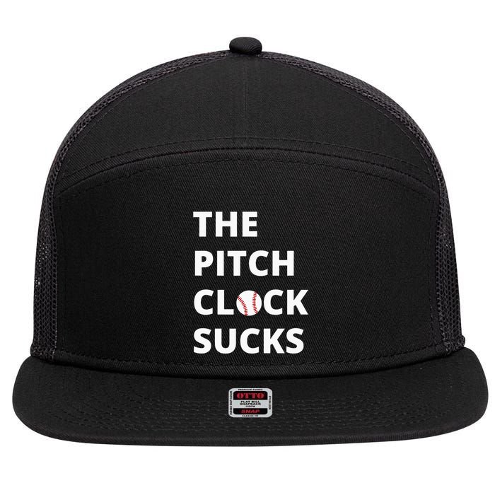 The Pitch Clock Sucks Pitching Shot Clock Baseball Pitcher 7 Panel Mesh Trucker Snapback Hat