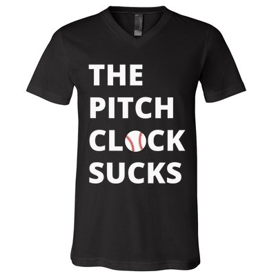 The Pitch Clock Sucks Pitching Shot Clock Baseball Pitcher V-Neck T-Shirt