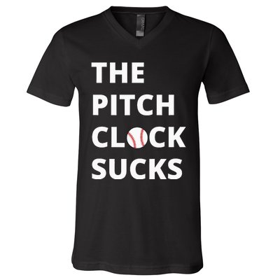 The Pitch Clock Sucks Pitching Shot Clock Baseball Pitcher V-Neck T-Shirt