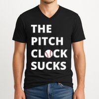 The Pitch Clock Sucks Pitching Shot Clock Baseball Pitcher V-Neck T-Shirt