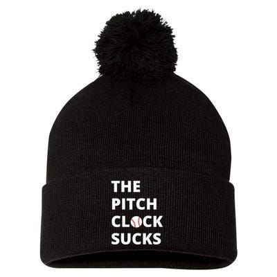 The Pitch Clock Sucks Pitching Shot Clock Baseball Pitcher Pom Pom 12in Knit Beanie