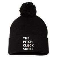 The Pitch Clock Sucks Pitching Shot Clock Baseball Pitcher Pom Pom 12in Knit Beanie
