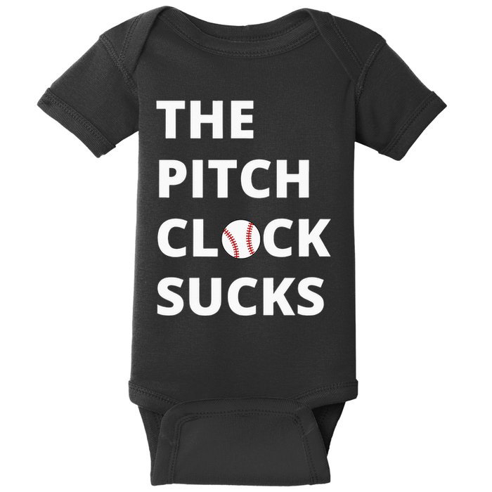 The Pitch Clock Sucks Pitching Shot Clock Baseball Pitcher Baby Bodysuit