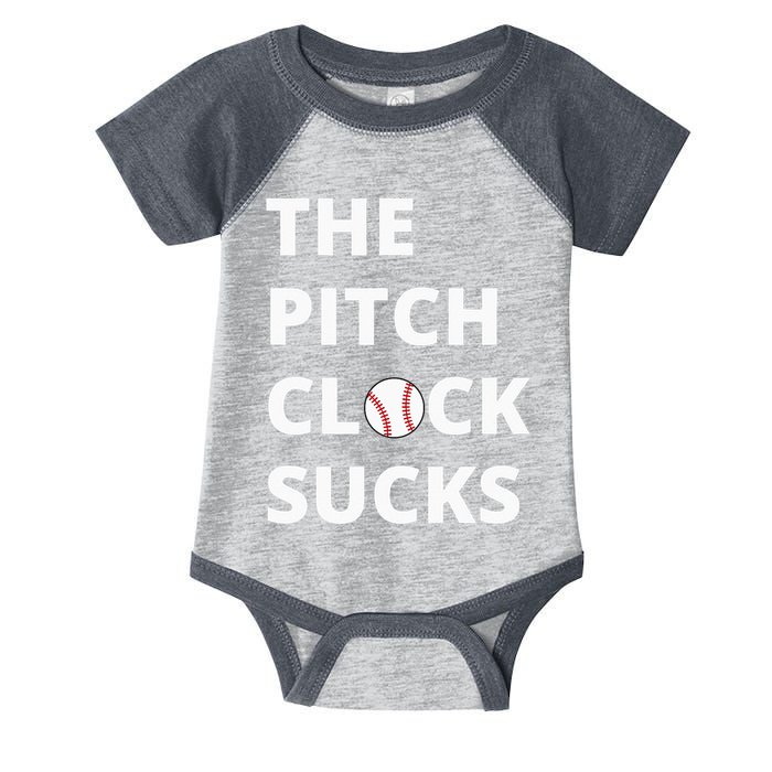 The Pitch Clock Sucks Pitching Shot Clock Baseball Pitcher Infant Baby Jersey Bodysuit
