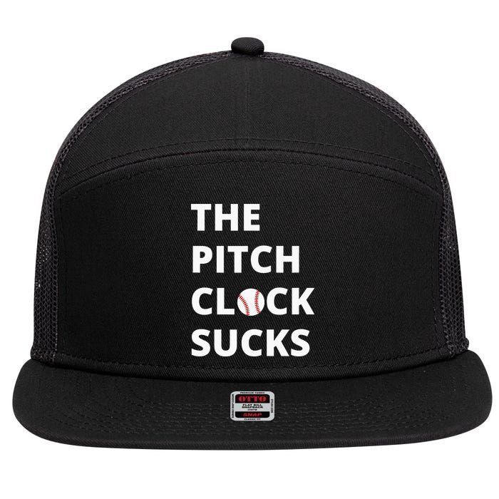 The Pitch Clock Sucks Pitching Shot Clock Baseball Pitcher 7 Panel Mesh Trucker Snapback Hat