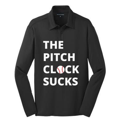 The Pitch Clock Sucks Pitching Shot Clock Baseball Pitcher Silk Touch Performance Long Sleeve Polo