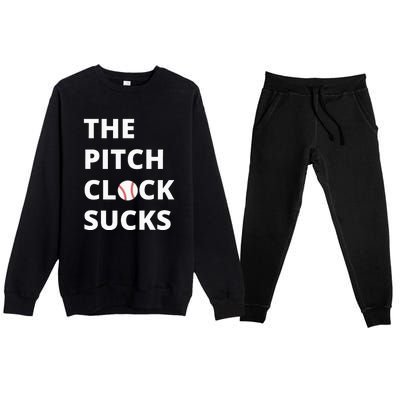 The Pitch Clock Sucks Pitching Shot Clock Baseball Pitcher Premium Crewneck Sweatsuit Set