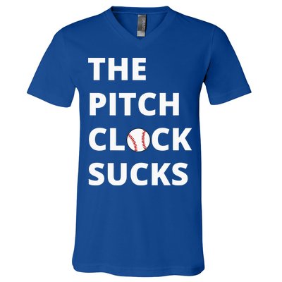 The Pitch Clock Sucks Pitching Shot Clock Baseball Pitcher V-Neck T-Shirt