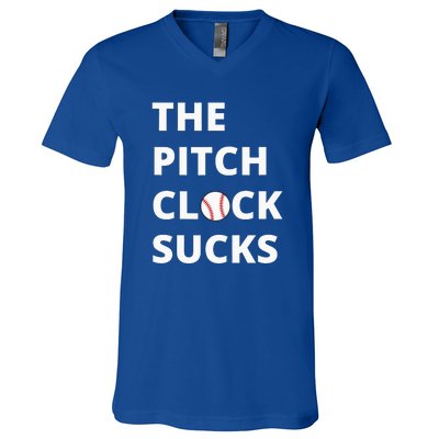 The Pitch Clock Sucks Pitching Shot Clock Baseball Pitcher V-Neck T-Shirt