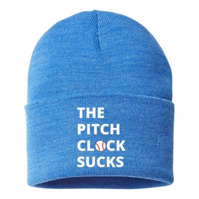 The Pitch Clock Sucks Pitching Shot Clock Baseball Pitcher Sustainable Knit Beanie