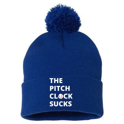 The Pitch Clock Sucks Pitching Shot Clock Baseball Pitcher Pom Pom 12in Knit Beanie