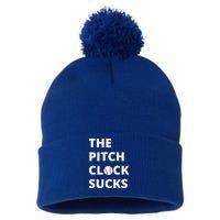 The Pitch Clock Sucks Pitching Shot Clock Baseball Pitcher Pom Pom 12in Knit Beanie