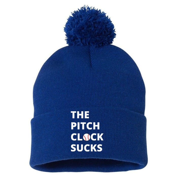 The Pitch Clock Sucks Pitching Shot Clock Baseball Pitcher Pom Pom 12in Knit Beanie
