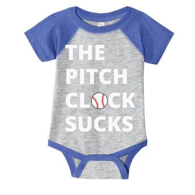 The Pitch Clock Sucks Pitching Shot Clock Baseball Pitcher Infant Baby Jersey Bodysuit