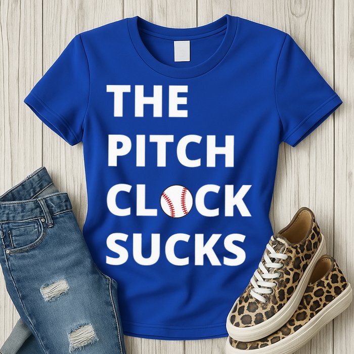 The Pitch Clock Sucks Pitching Shot Clock Baseball Pitcher Womens T-Shirt