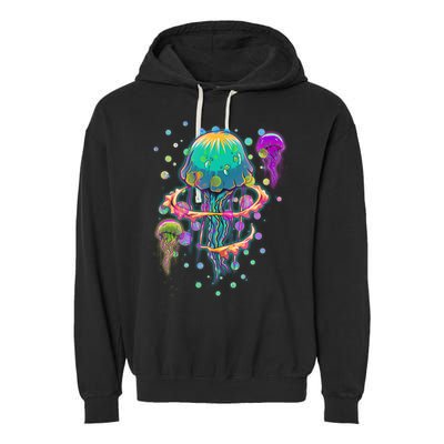 Trippy Psychedelic Colorful Jellyfish Garment-Dyed Fleece Hoodie