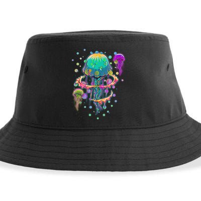 Trippy Psychedelic Colorful Jellyfish Sustainable Bucket Hat
