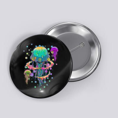 Trippy Psychedelic Colorful Jellyfish Button