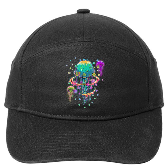 Trippy Psychedelic Colorful Jellyfish 7-Panel Snapback Hat