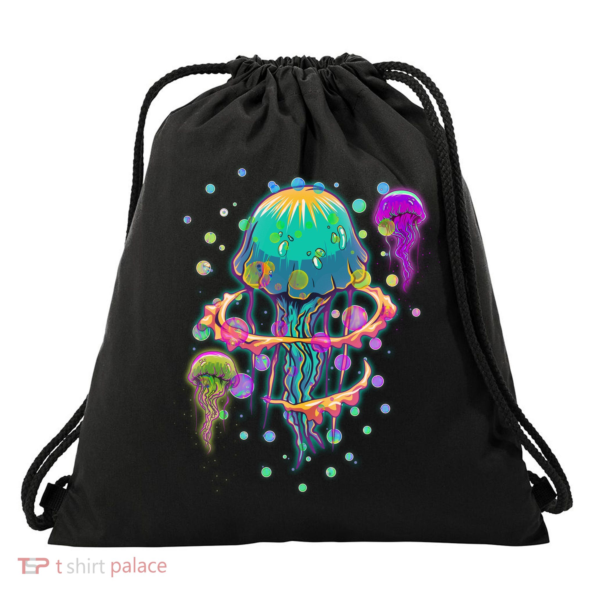 Trippy Psychedelic Colorful Jellyfish Drawstring Bag