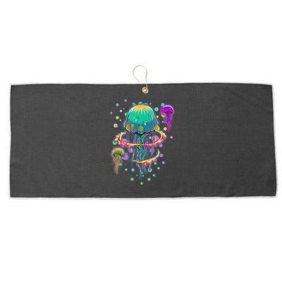 Trippy Psychedelic Colorful Jellyfish Large Microfiber Waffle Golf Towel