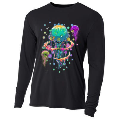 Trippy Psychedelic Colorful Jellyfish Cooling Performance Long Sleeve Crew