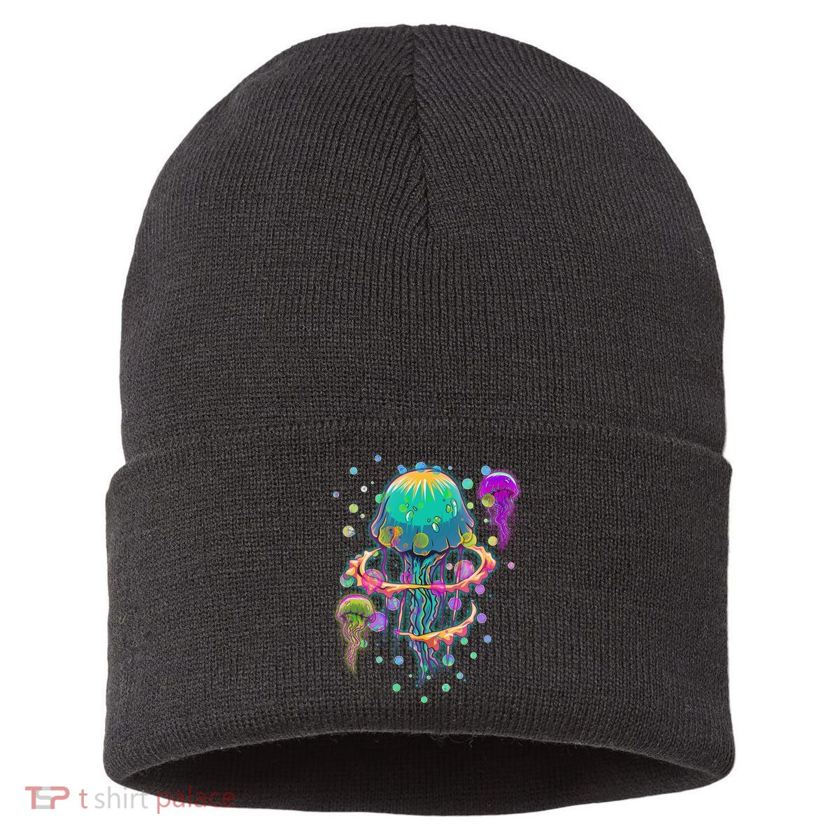 Trippy Psychedelic Colorful Jellyfish Sustainable Knit Beanie