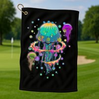 Trippy Psychedelic Colorful Jellyfish Golf Towel