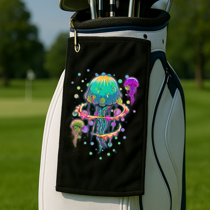 Trippy Psychedelic Colorful Jellyfish Golf Towel