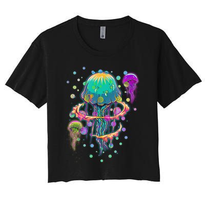Trippy Psychedelic Colorful Jellyfish Crop Top
