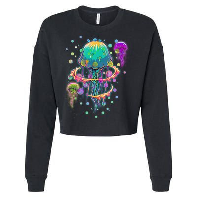 Trippy Psychedelic Colorful Jellyfish Cropped Pullover Crew