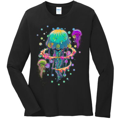 Trippy Psychedelic Colorful Jellyfish Ladies Long Sleeve Shirt
