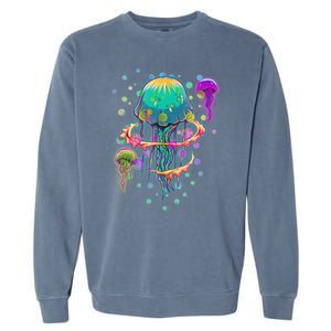 Trippy Psychedelic Colorful Jellyfish Garment-Dyed Sweatshirt