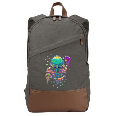 Trippy Psychedelic Colorful Jellyfish Cotton Canvas Backpack