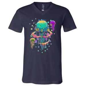 Trippy Psychedelic Colorful Jellyfish V-Neck T-Shirt