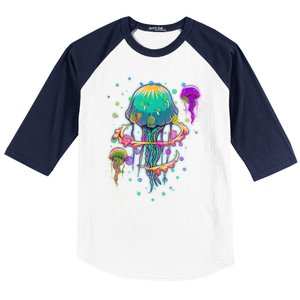 Trippy Psychedelic Colorful Jellyfish Baseball Sleeve Shirt