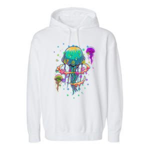 Trippy Psychedelic Colorful Jellyfish Garment-Dyed Fleece Hoodie