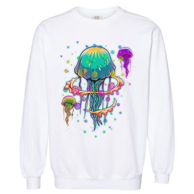 Trippy Psychedelic Colorful Jellyfish Garment-Dyed Sweatshirt
